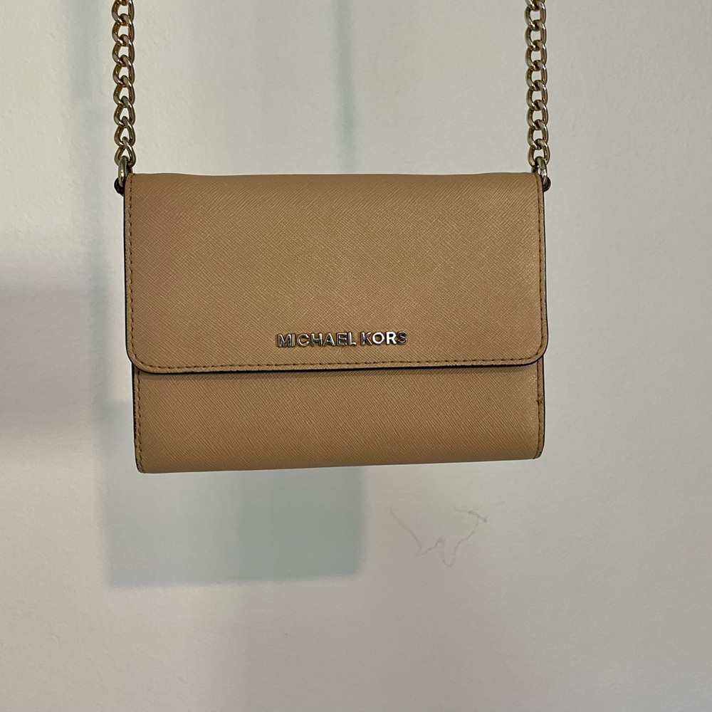 Michael Kors Tan Crossbody Bag with Gold Chain